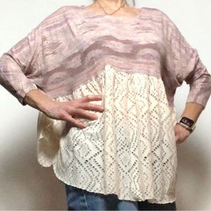 Free People boho rose shirt with ivory cutout skirt - size medium